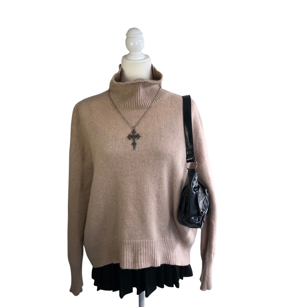360Cashmere Tan Beige Mock Neck 100% Cashmere Knit Sweater Womens Small